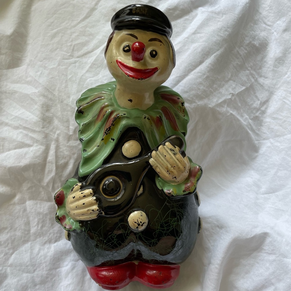 Vintage Clown Bank. Redware.